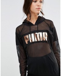 schwarzer Pullover mit einer Kapuze aus Netzstoff von Puma