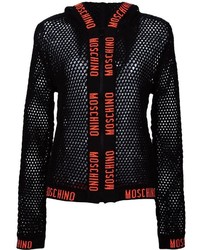 schwarzer Pullover mit einer Kapuze aus Netzstoff von Moschino