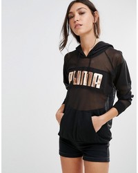 schwarzer Pullover mit einer Kapuze aus Netzstoff von Puma