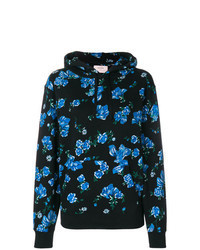 schwarzer Pullover mit einer Kapuze mit Blumenmuster