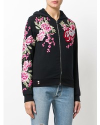 schwarzer Pullover mit einer Kapuze mit Blumenmuster von Philipp Plein