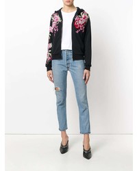 schwarzer Pullover mit einer Kapuze mit Blumenmuster von Philipp Plein