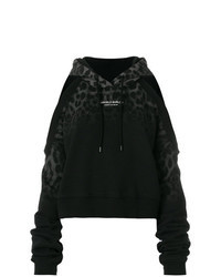 schwarzer Pullover mit einer Kapuze mit Leopardenmuster