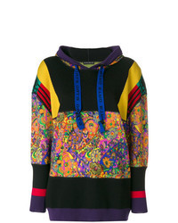 schwarzer Pullover mit einer Kapuze mit Paisley-Muster