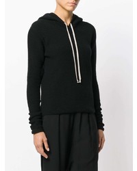 schwarzer Pullover mit einer Kapuze von Rick Owens