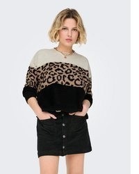 schwarzer Pullover mit Leopardenmuster von Only