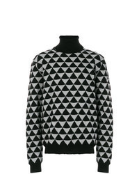schwarzer Rollkragenpullover mit geometrischen Mustern