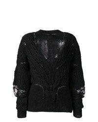 schwarzer Spitze Pullover mit einem Rundhalsausschnitt von Almaz