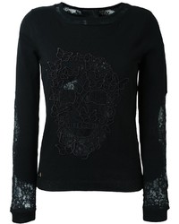 schwarzer Spitze Pullover mit einem Rundhalsausschnitt von Philipp Plein
