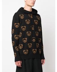 schwarzer Strick Fleece-Pullover mit einem Kapuze von Moschino