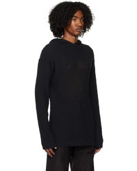 schwarzer Strick Pullover mit einem Kapuze von Rick Owens