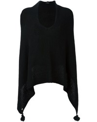 schwarzer Strick Wollponcho