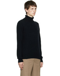 schwarzer Strick Wollrollkragenpullover von AMI Alexandre Mattiussi