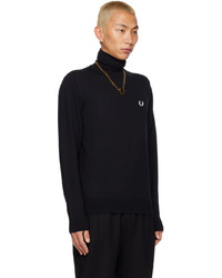 schwarzer Strick Wollrollkragenpullover von Fred Perry