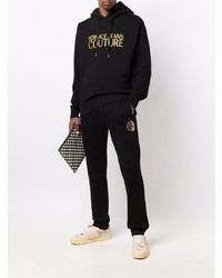 schwarzer und goldener bedruckter Pullover mit einem Kapuze von VERSACE JEANS COUTURE