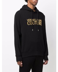 schwarzer und goldener bedruckter Pullover mit einem Kapuze von VERSACE JEANS COUTURE