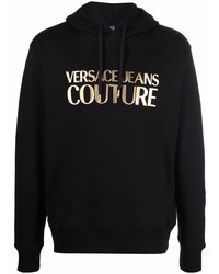 schwarzer und goldener bedruckter Pullover mit einem Kapuze von VERSACE JEANS COUTURE