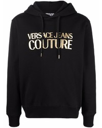 schwarzer und goldener bedruckter Pullover mit einem Kapuze von VERSACE JEANS COUTURE