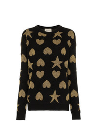 schwarzer und goldener bedruckter Pullover mit einem Rundhalsausschnitt von Gucci
