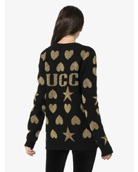 schwarzer und goldener bedruckter Pullover mit einem Rundhalsausschnitt von Gucci