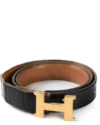 schwarzer und goldener Ledergürtel von Hermes