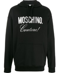 schwarzer und silberner bedruckter Pullover mit einem Kapuze von Moschino