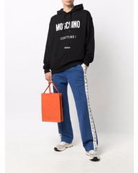 schwarzer und weißer bedruckter Fleece-Pullover mit einem Kapuze von Moschino