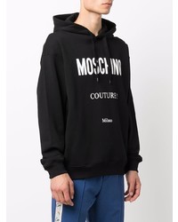 schwarzer und weißer bedruckter Fleece-Pullover mit einem Kapuze von Moschino