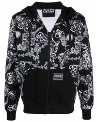 schwarzer und weißer bedruckter Fleece-Pullover mit einem Kapuze von VERSACE JEANS COUTURE