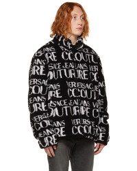 schwarzer und weißer bedruckter Fleece-Pullover mit einem Reißverschluß von VERSACE JEANS COUTURE