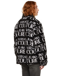 schwarzer und weißer bedruckter Fleece-Pullover mit einem Reißverschluß von VERSACE JEANS COUTURE