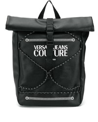 schwarzer und weißer bedruckter Leder Rucksack von VERSACE JEANS COUTURE
