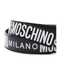 schwarzer und weißer bedruckter Ledergürtel von Moschino