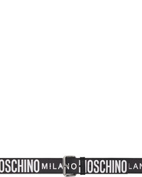schwarzer und weißer bedruckter Ledergürtel von Moschino