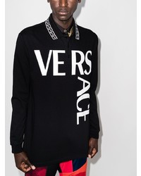 schwarzer und weißer bedruckter Polo Pullover von Versace