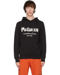 schwarzer und weißer bedruckter Pullover mit einem Kapuze von Alexander McQueen