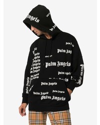 schwarzer und weißer bedruckter Pullover mit einem Kapuze von Palm Angels