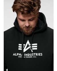 schwarzer und weißer bedruckter Pullover mit einem Kapuze von Alpha Industries