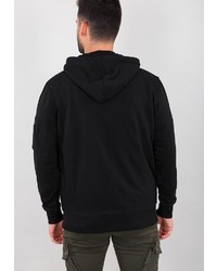 schwarzer und weißer bedruckter Pullover mit einem Kapuze von Alpha Industries