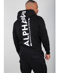 schwarzer und weißer bedruckter Pullover mit einem Kapuze von Alpha Industries