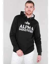 schwarzer und weißer bedruckter Pullover mit einem Kapuze von Alpha Industries