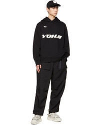 schwarzer und weißer bedruckter Pullover mit einem Kapuze von Y-3