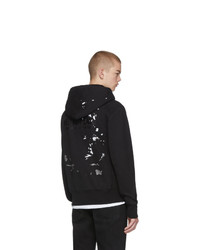 schwarzer und weißer bedruckter Pullover mit einem Kapuze von Helmut Lang