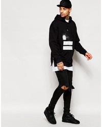 schwarzer und weißer bedruckter Pullover mit einem Kapuze von Asos