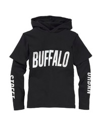schwarzer und weißer bedruckter Pullover mit einem Kapuze von Buffalo