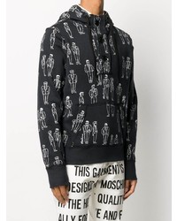 schwarzer und weißer bedruckter Pullover mit einem Kapuze von Moschino