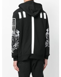 schwarzer und weißer bedruckter Pullover mit einem Kapuze von Les Hommes Urban