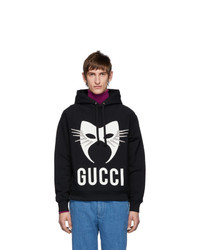 schwarzer und weißer bedruckter Pullover mit einem Kapuze von Gucci