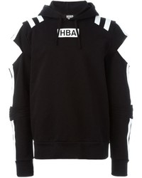 schwarzer und weißer bedruckter Pullover mit einem Kapuze von Hood by Air