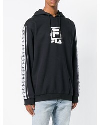 schwarzer und weißer bedruckter Pullover mit einem Kapuze von Fila